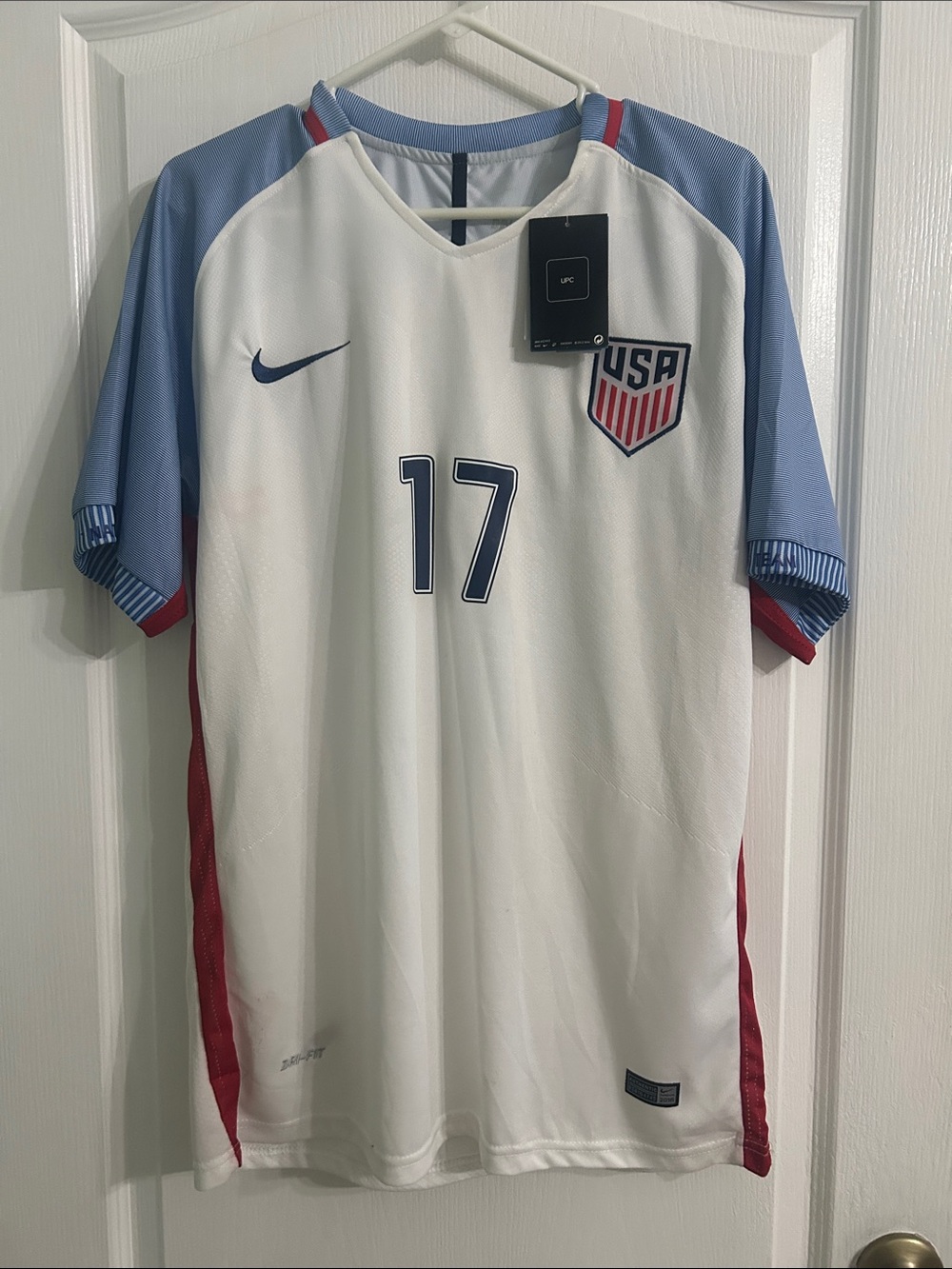Nike USA White Light Blue and Red Soccer Jersey #17 Altidore